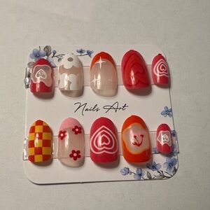 Colorful Nail Art Set with Heart and Floral Designs 24pcs